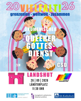 CSD Gottesdienst Landshut 26.9. um 11.30 Uhr am Ländtorplatz